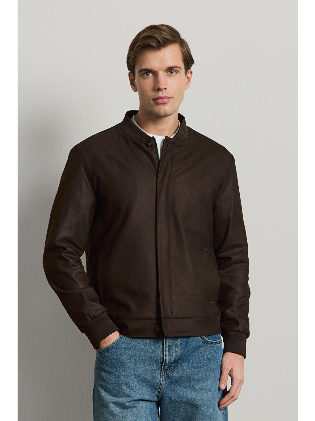 Erkek Poliviskon Özel Kumaş Ceket Kahverengi-3