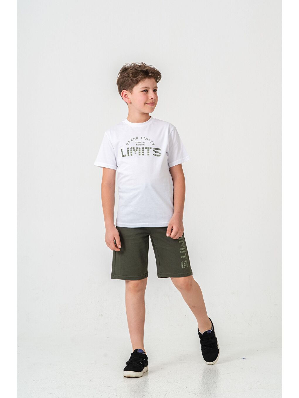 Haki Break Limits Fearless Nothing  Limits Baskılı Erkek Çocuk Şort - Tişört Takımı