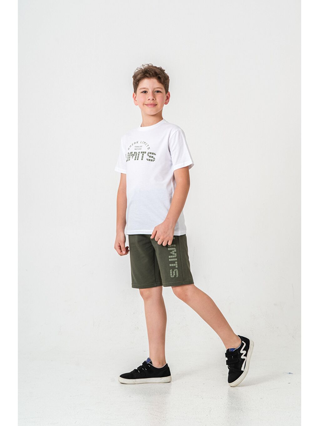 Haki Break Limits Fearless Nothing  Limits Baskılı Erkek Çocuk Şort - Tişört Takımı-1