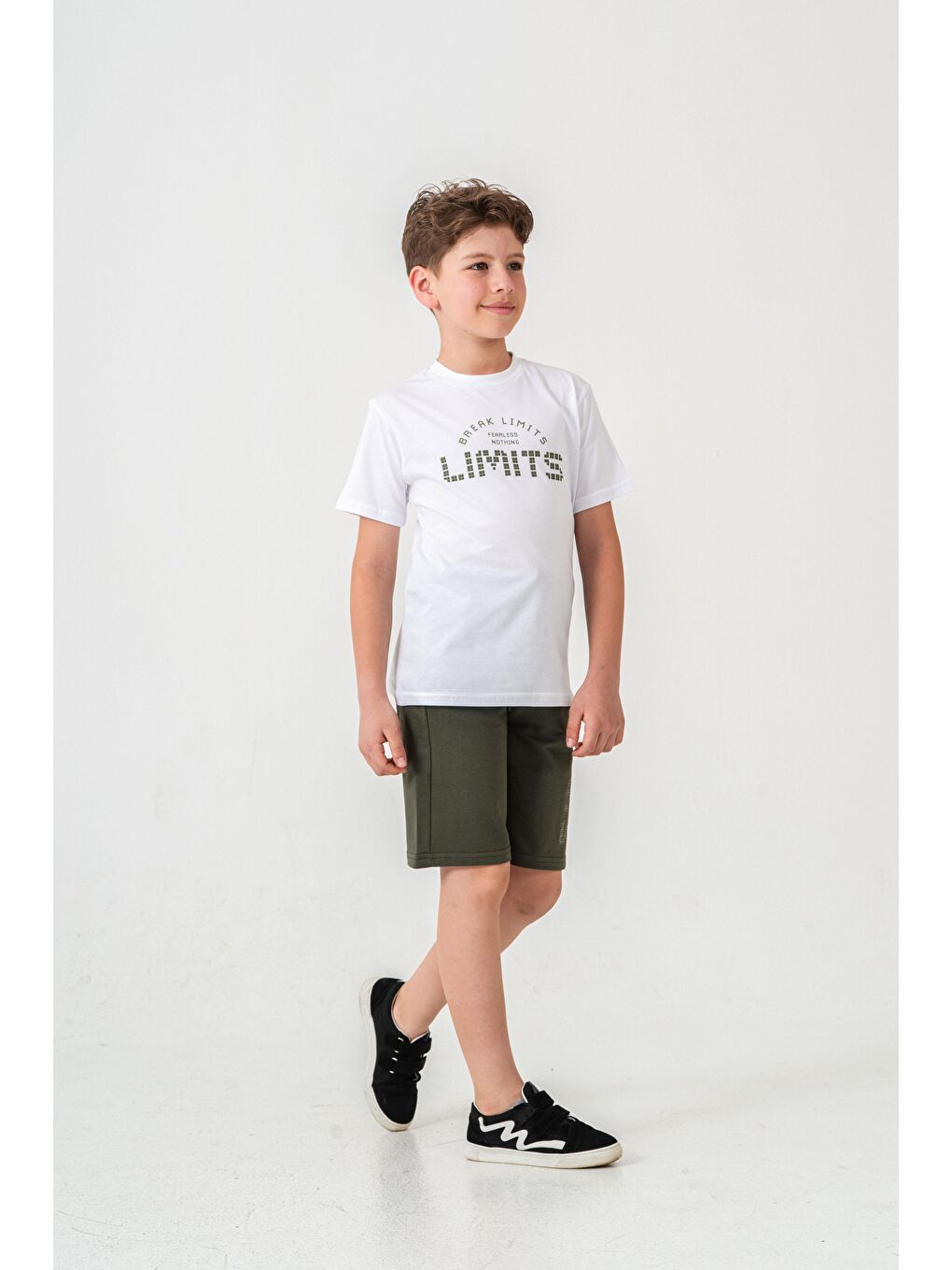 Haki Break Limits Fearless Nothing  Limits Baskılı Erkek Çocuk Şort - Tişört Takımı-2