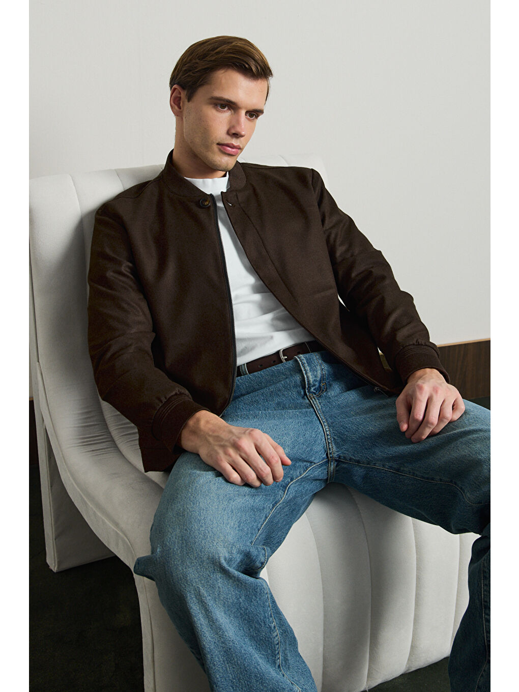 Erkek Poliviskon Özel Kumaş Ceket Kahverengi-6