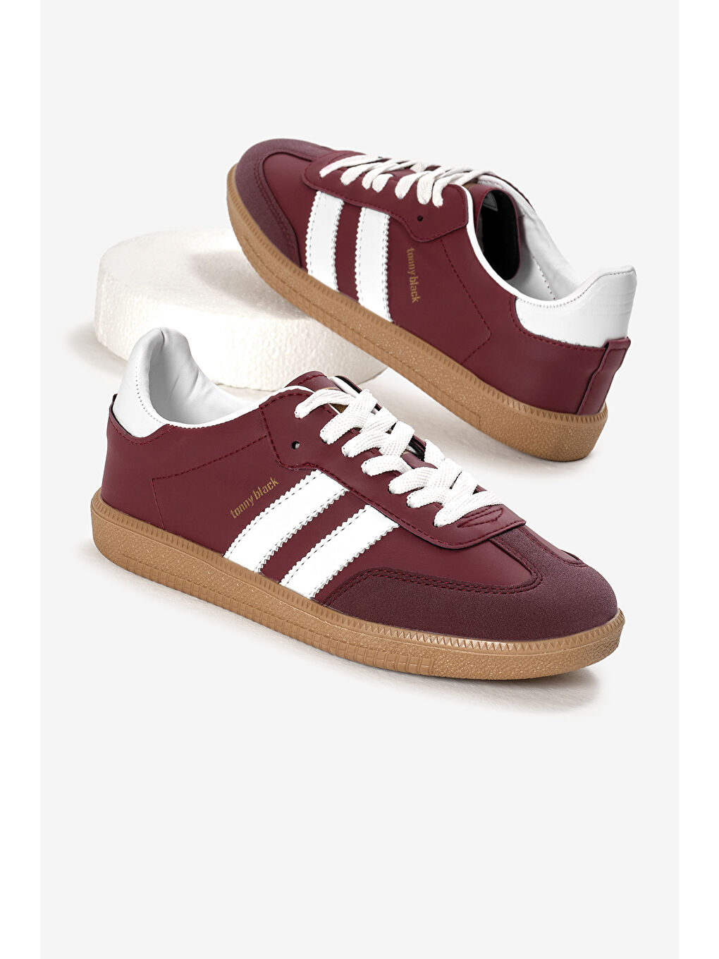 Unisex Bordo Termo Taban Yanı Şeritli Bağcıklı Spor Ayakkabı