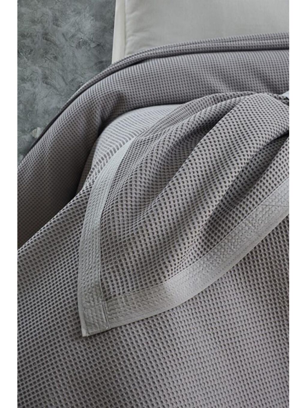 Klimalı Pike ,%100 Pamuk Petekli Pike , Dörtmevsim Pike Tek Kişilik 170x240 Gri-1