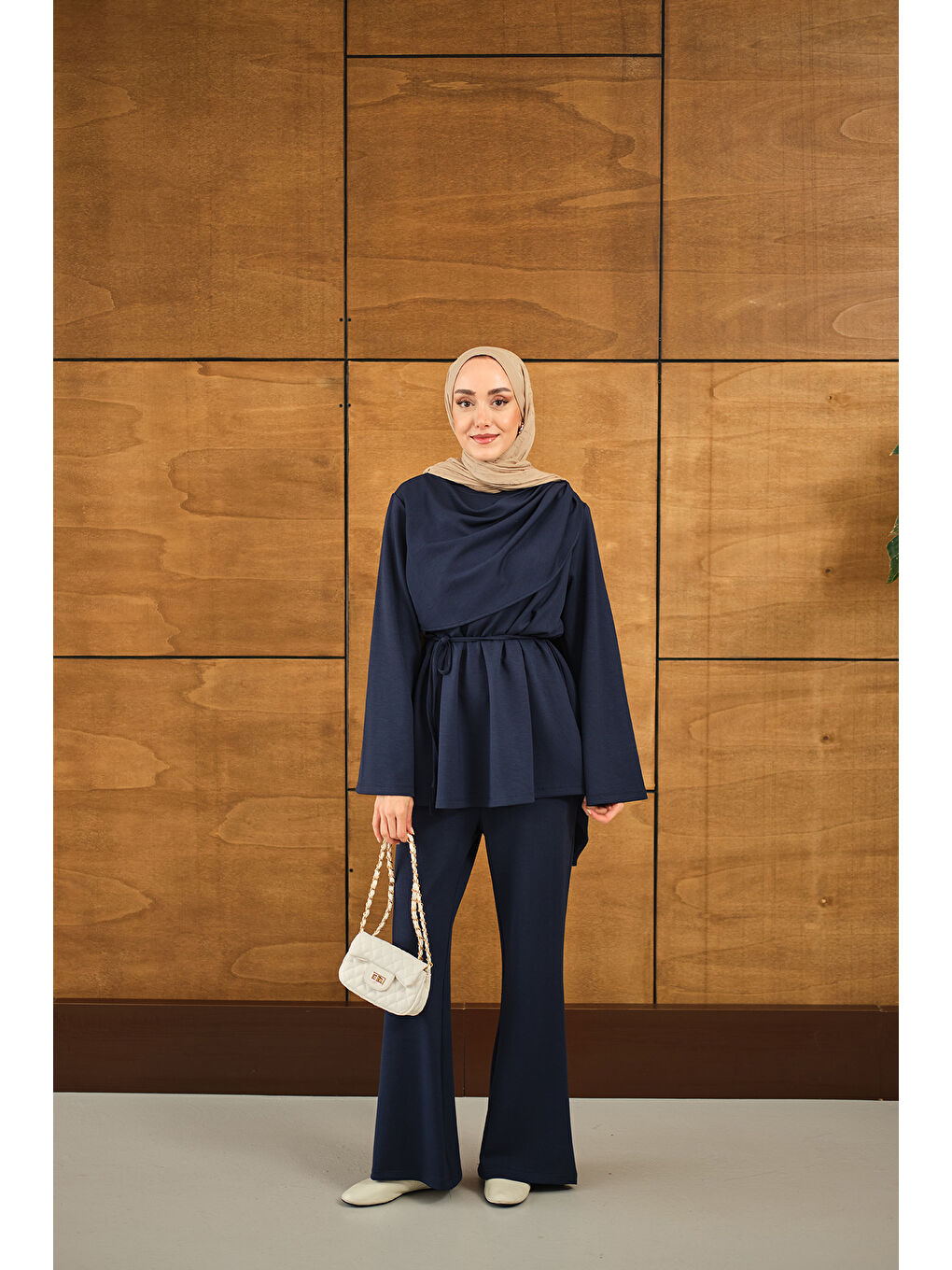 Kadın Şal Detay Takım Lacivert-3