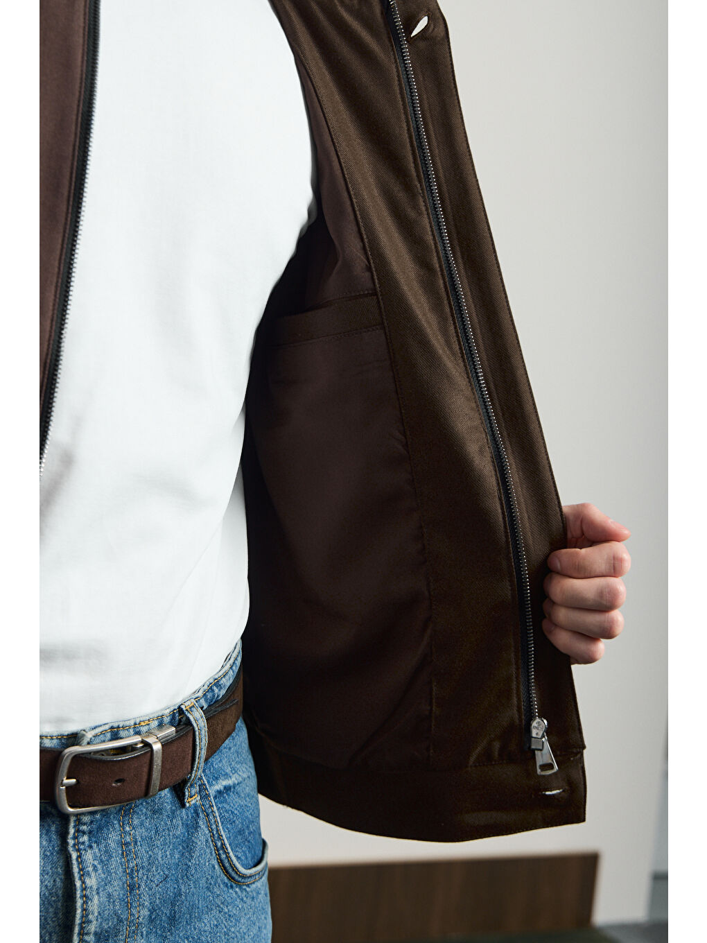 Erkek Poliviskon Özel Kumaş Ceket Kahverengi-7