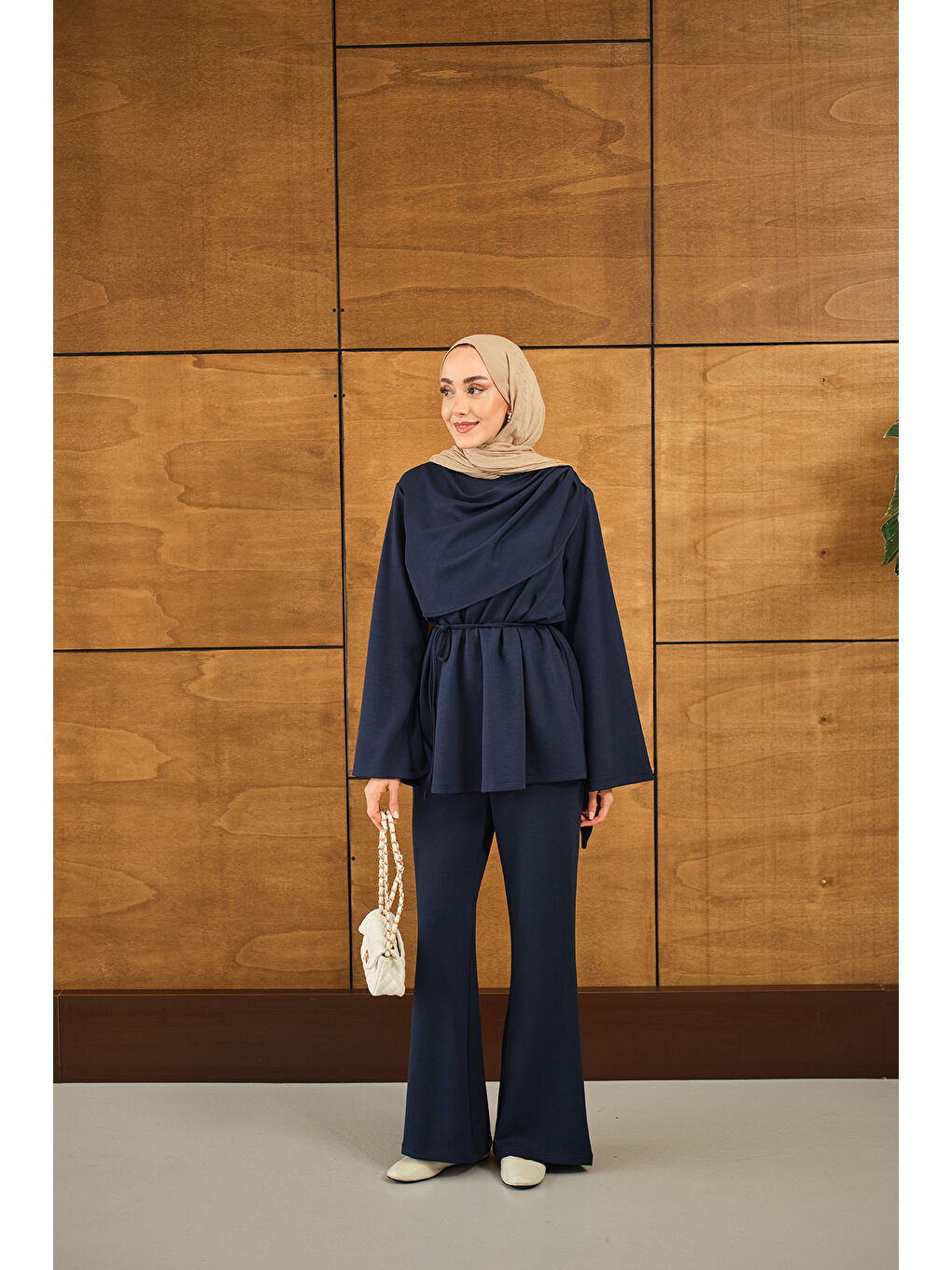 Kadın Şal Detay Takım Lacivert-4