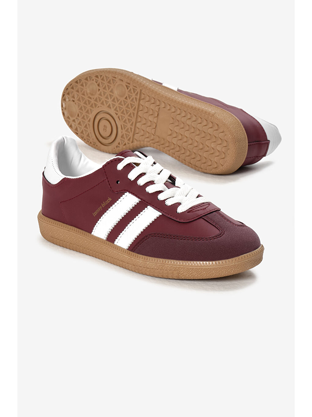 Unisex Bordo Termo Taban Yanı Şeritli Bağcıklı Spor Ayakkabı-3