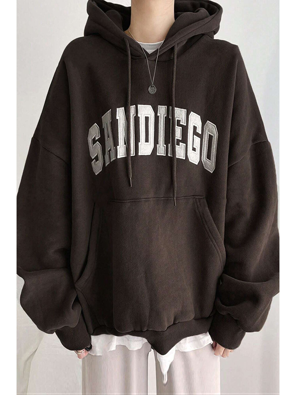 uyguntarz Açık Kahverengi Sandiego Baskılı Oversize Sweatshirt