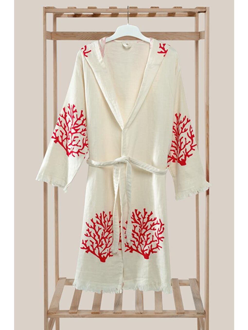 Kırmızı Müslin Organik Bornoz %100 Pamuk