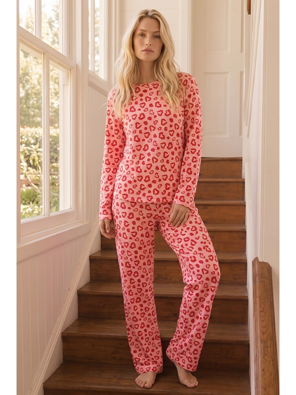 Pembe Desenli Termal Kumaşlı Ultra Soft Yumuşak Örme Pijama Takımı-1