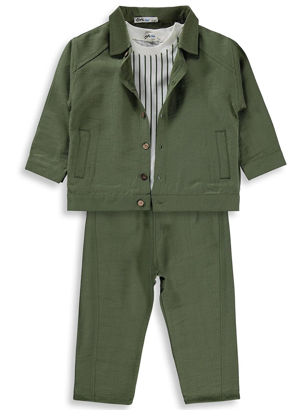 Petrol Boys Gömleği Cepli 3 Lü takım 2-5 Yaş Takım - Yeşil