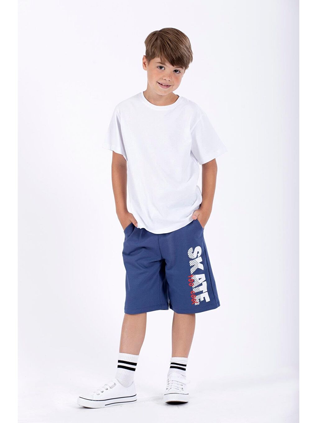 İndigo Skate Baskılı Indigo Renk Erkek Cocuk Kapri-2