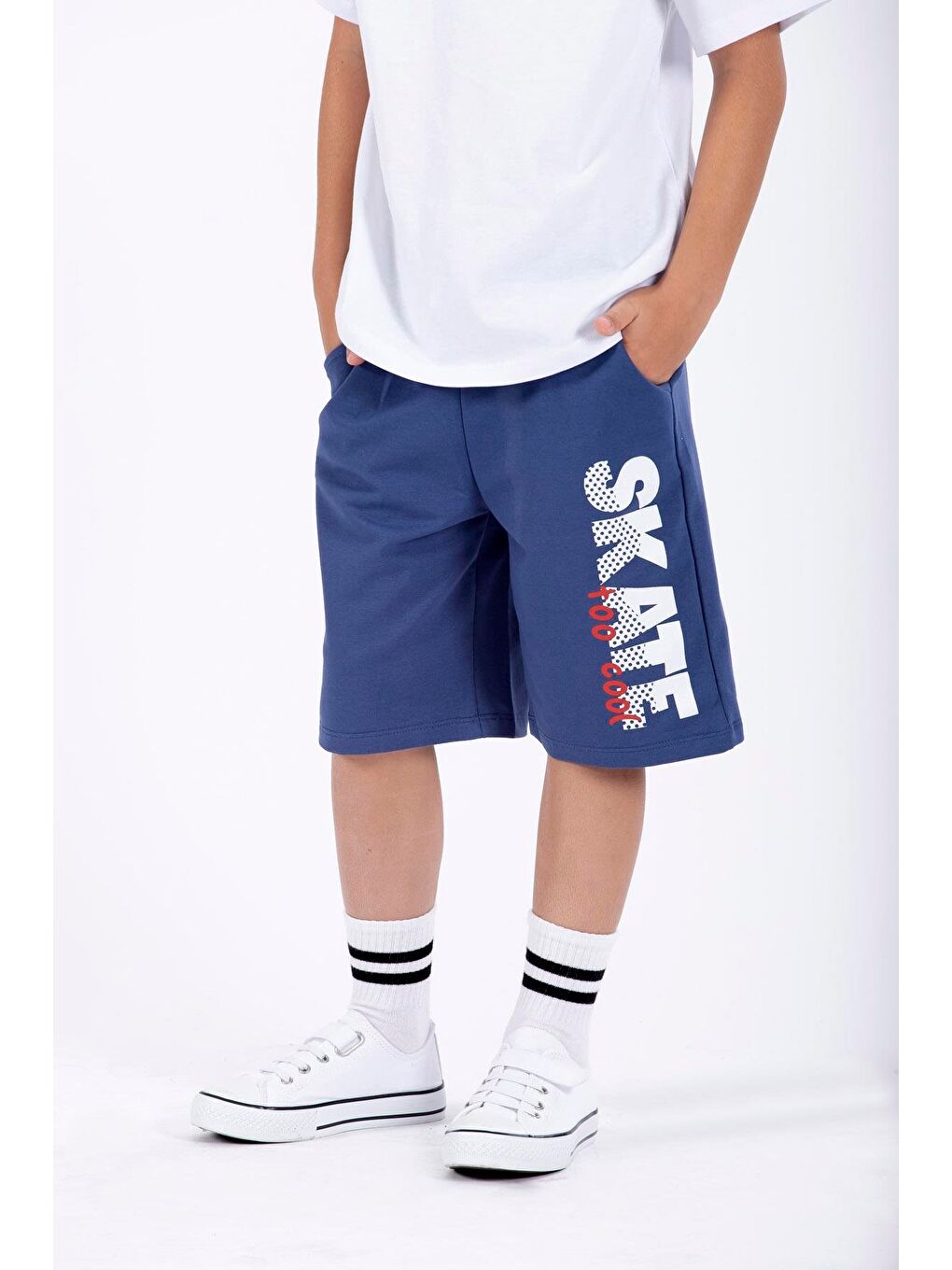 İndigo Skate Baskılı Indigo Renk Erkek Cocuk Kapri-3
