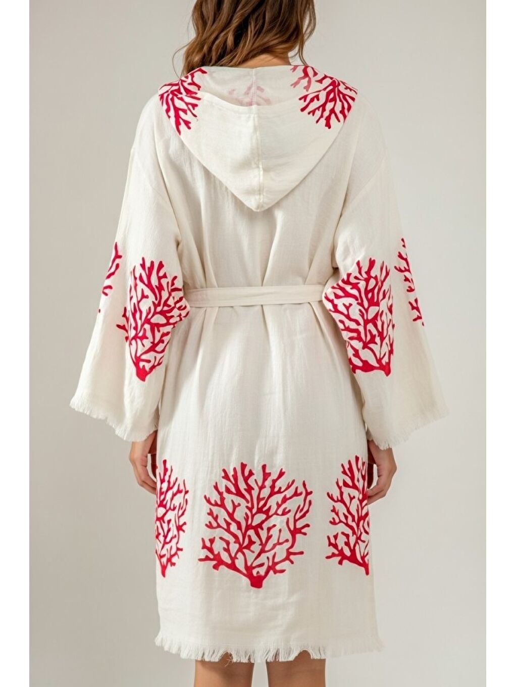 Kırmızı Müslin Organik Bornoz %100 Pamuk-2