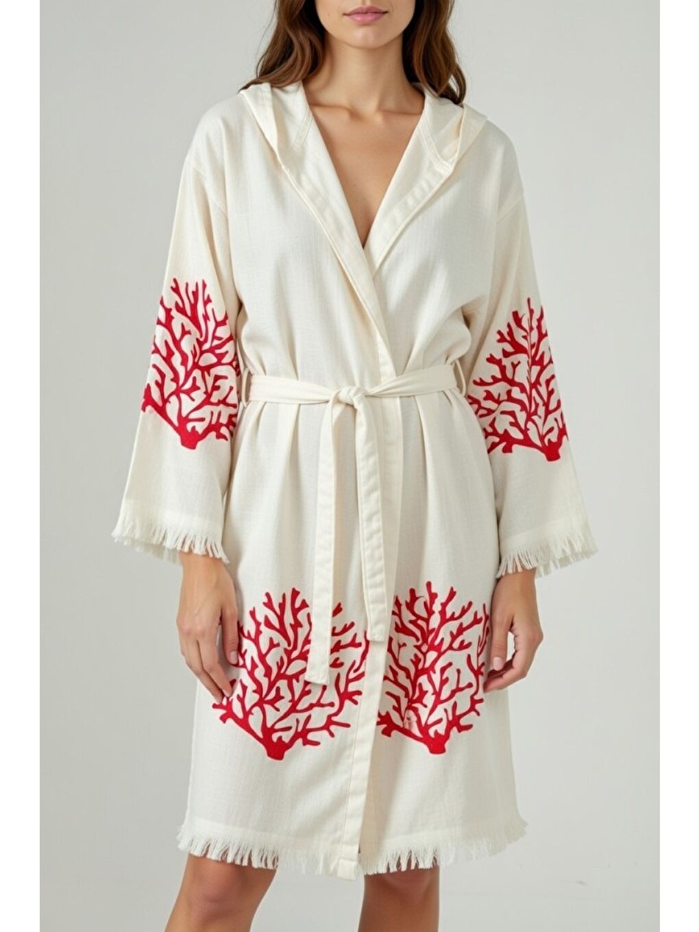 Kırmızı Müslin Organik Bornoz %100 Pamuk-3