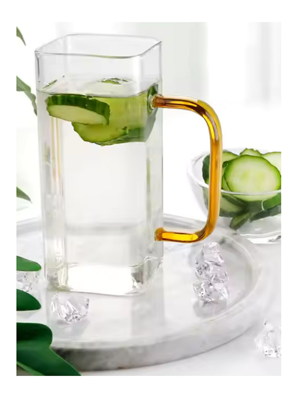 Renksiz Turuncu Renkli Borosilikat Cam Kare Kulplu Kupa 350 ml 2 Adet 2950-1