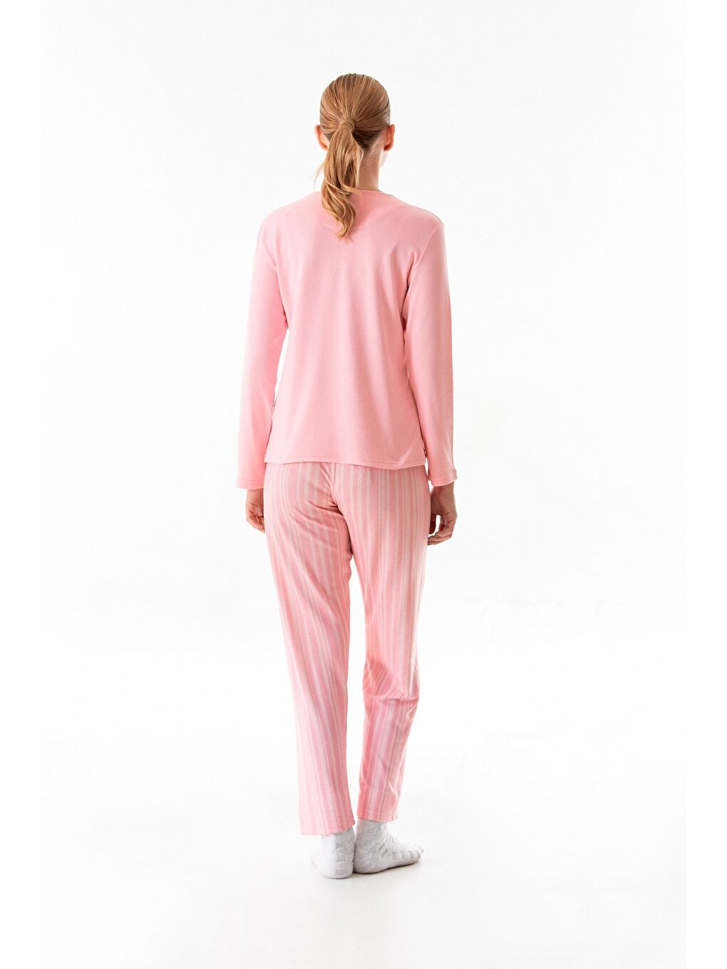 Fullamoda Pembe Yazı Baskılı Bisiklet Yaka 2'li Pijama Takımı - 4