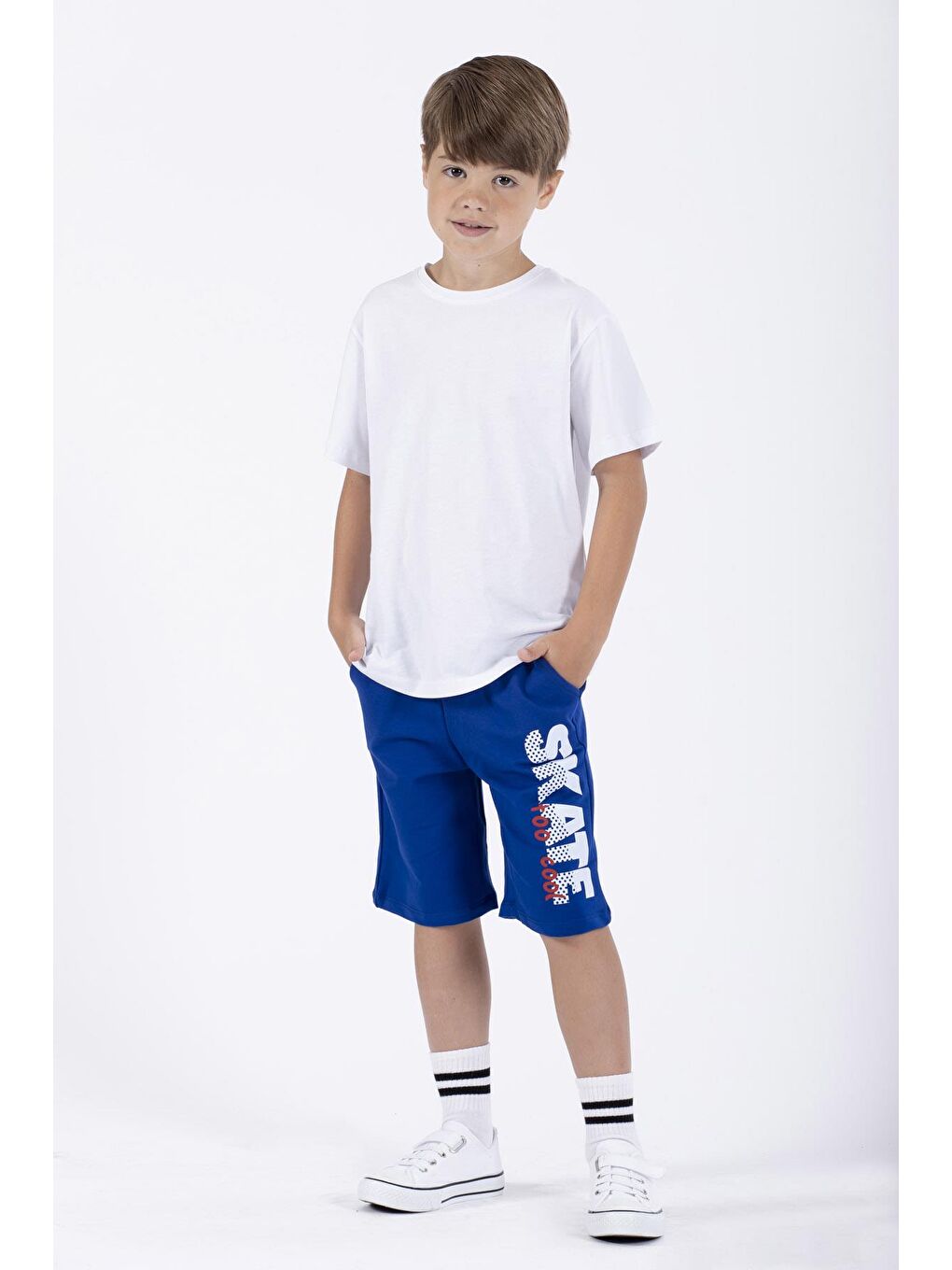 Mavi Skate Baskılı Saks Renk Erkek Cocuk Kapri