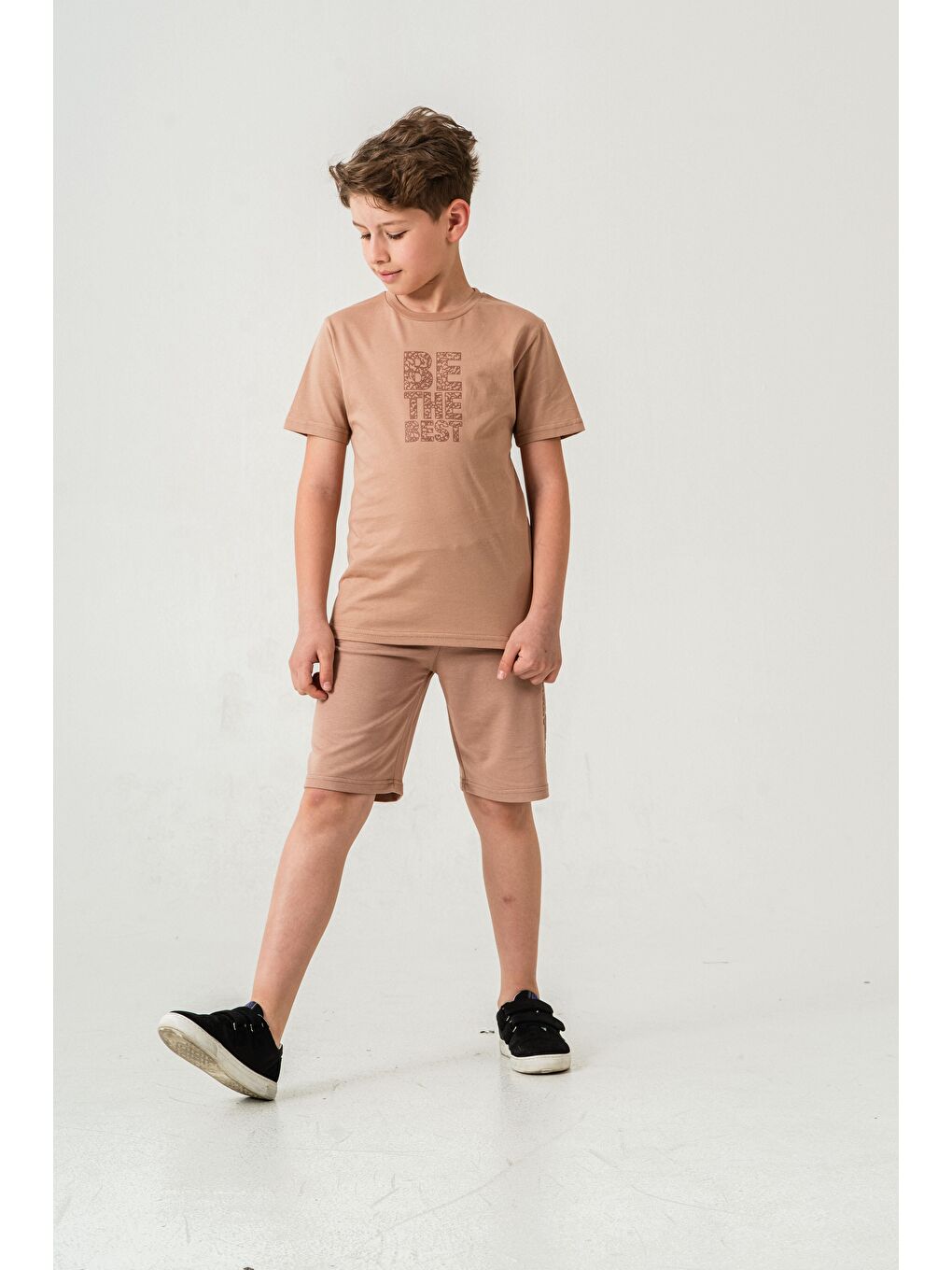 Bej Be The Best Baskılı  Erkek Çocuk Şort - Tişört Takımı-1