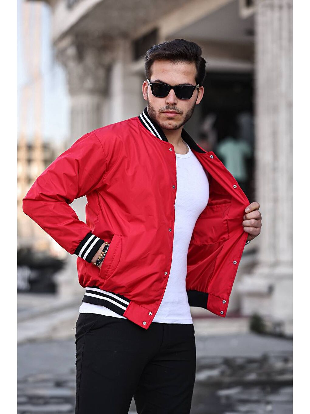 Erkek Baskılı Çıtçıtlı Kırmızı Kolej Ceket-1