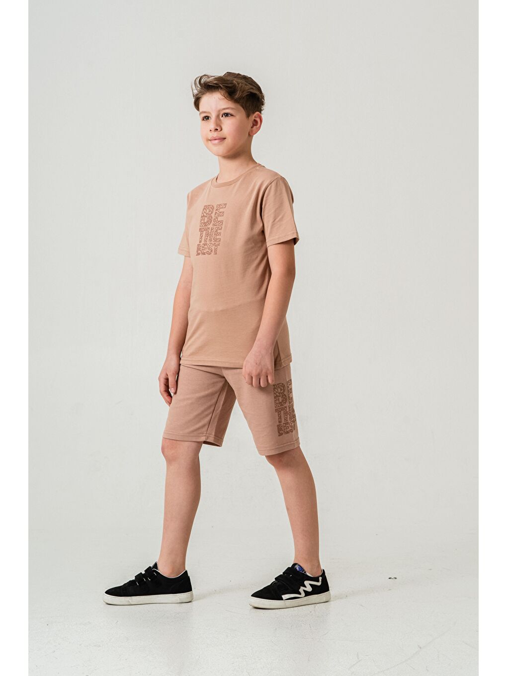Bej Be The Best Baskılı  Erkek Çocuk Şort - Tişört Takımı-2