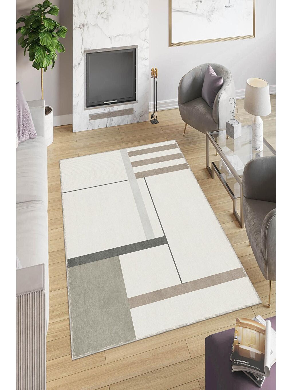 Gri Premium Kalite, Pamuk ve Kaydırmaz Taban, Yıkanabilir, Modern Halı  120 x 180 cm