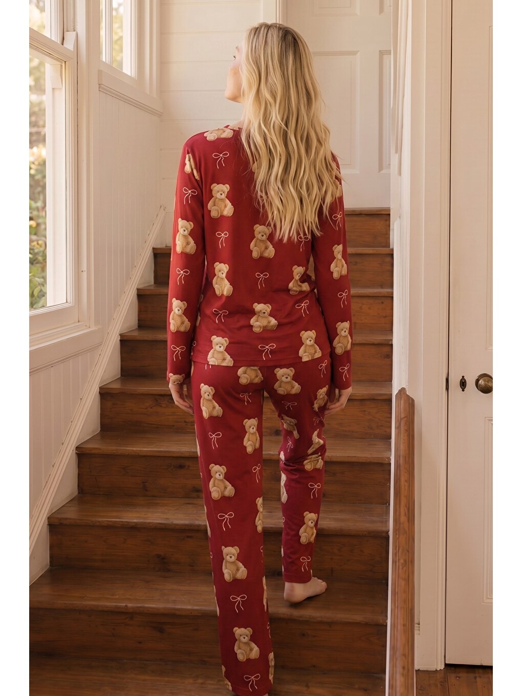 Kırmızı Desenli Termal Kumaşlı Ultra Soft Yumuşak Örme Pijama Takımı-1
