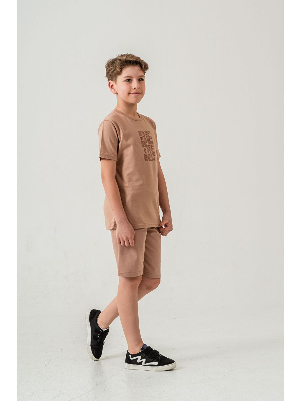 Bej Be The Best Baskılı  Erkek Çocuk Şort - Tişört Takımı-3