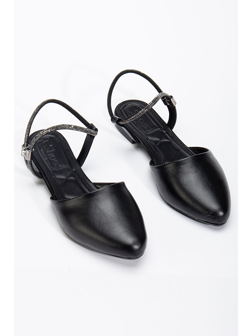 Kadın Siyah Taş Halat Detaylı Babet-1