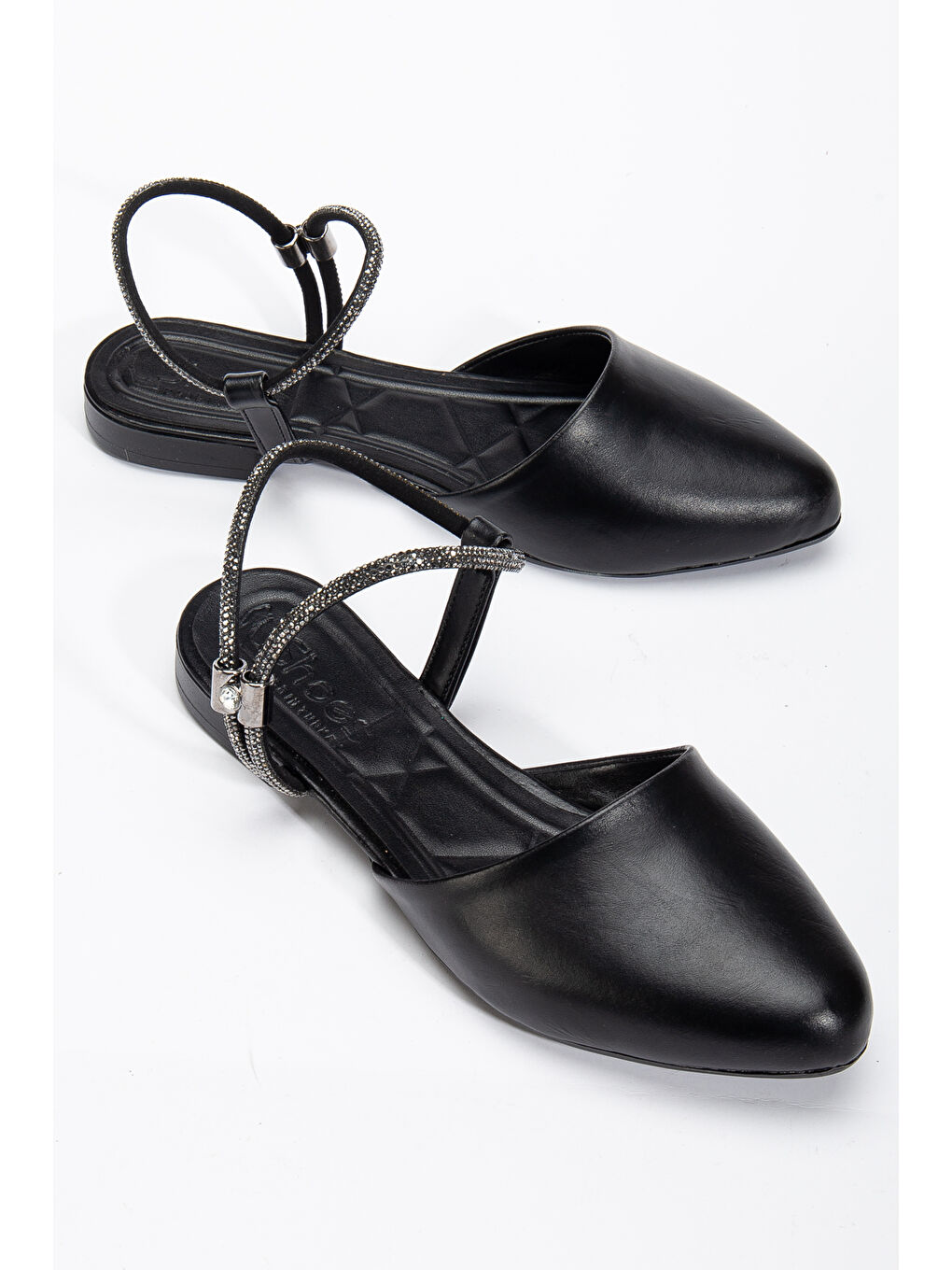 Kadın Siyah Taş Halat Detaylı Babet-2