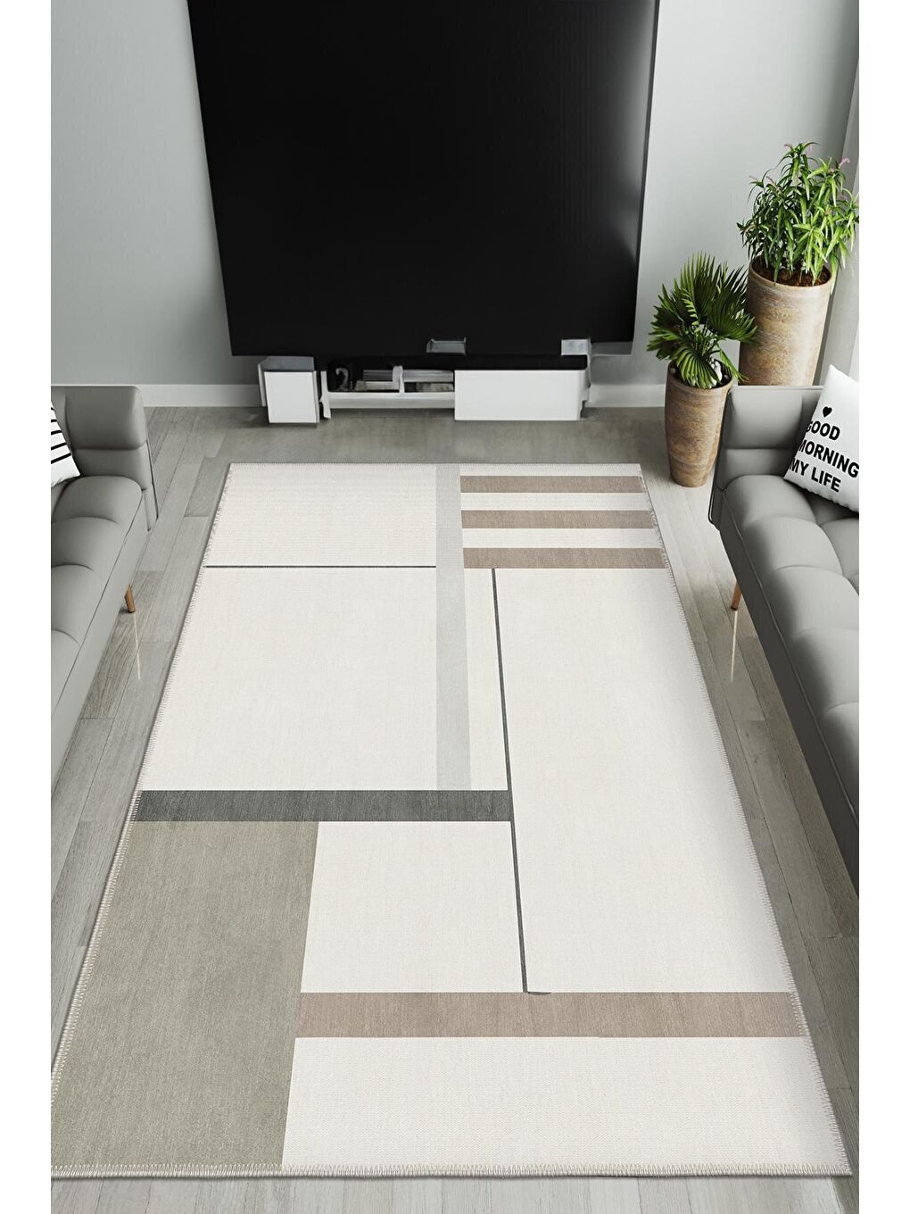 Gri Premium Kalite, Pamuk ve Kaydırmaz Taban, Yıkanabilir, Modern Halı  120 x 180 cm-1