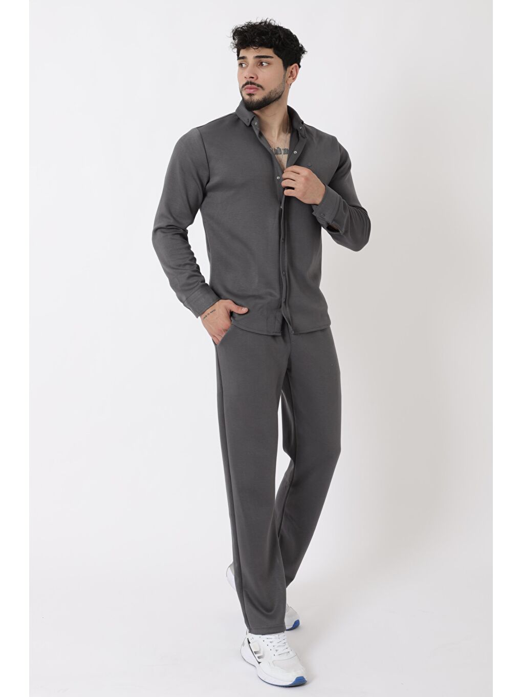 Gri Penye Çıtçıtlı Kışlık Joger Erkek Takım QM 2013 6362_72011