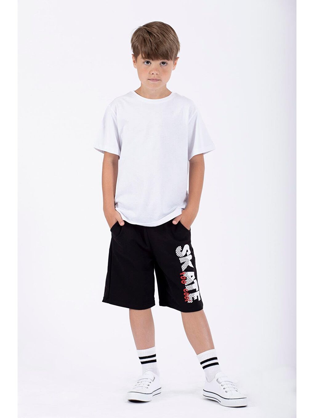 Skate Baskılı Siyah Renk Erkek Cocuk Kapri