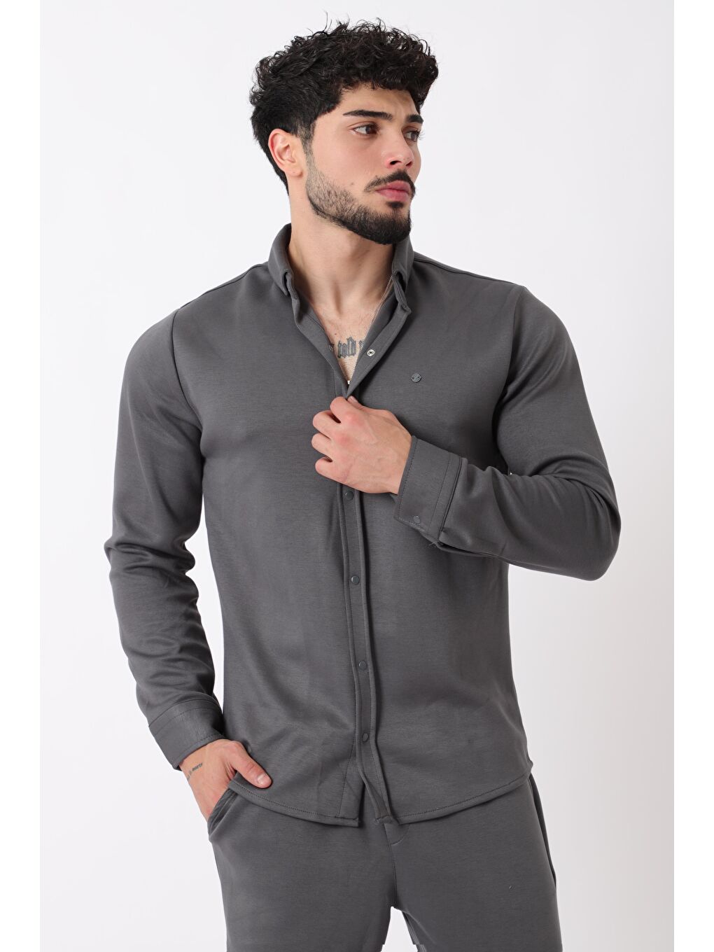Gri Penye Çıtçıtlı Kışlık Joger Erkek Takım QM 2013 6362_72011-1