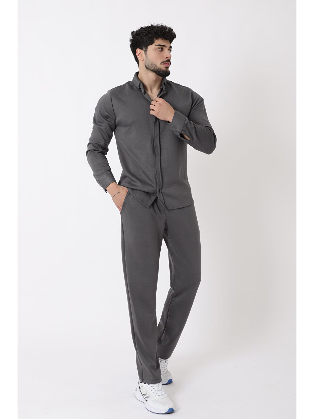 Gri Penye Çıtçıtlı Kışlık Joger Erkek Takım QM 2013 6362_72011-3
