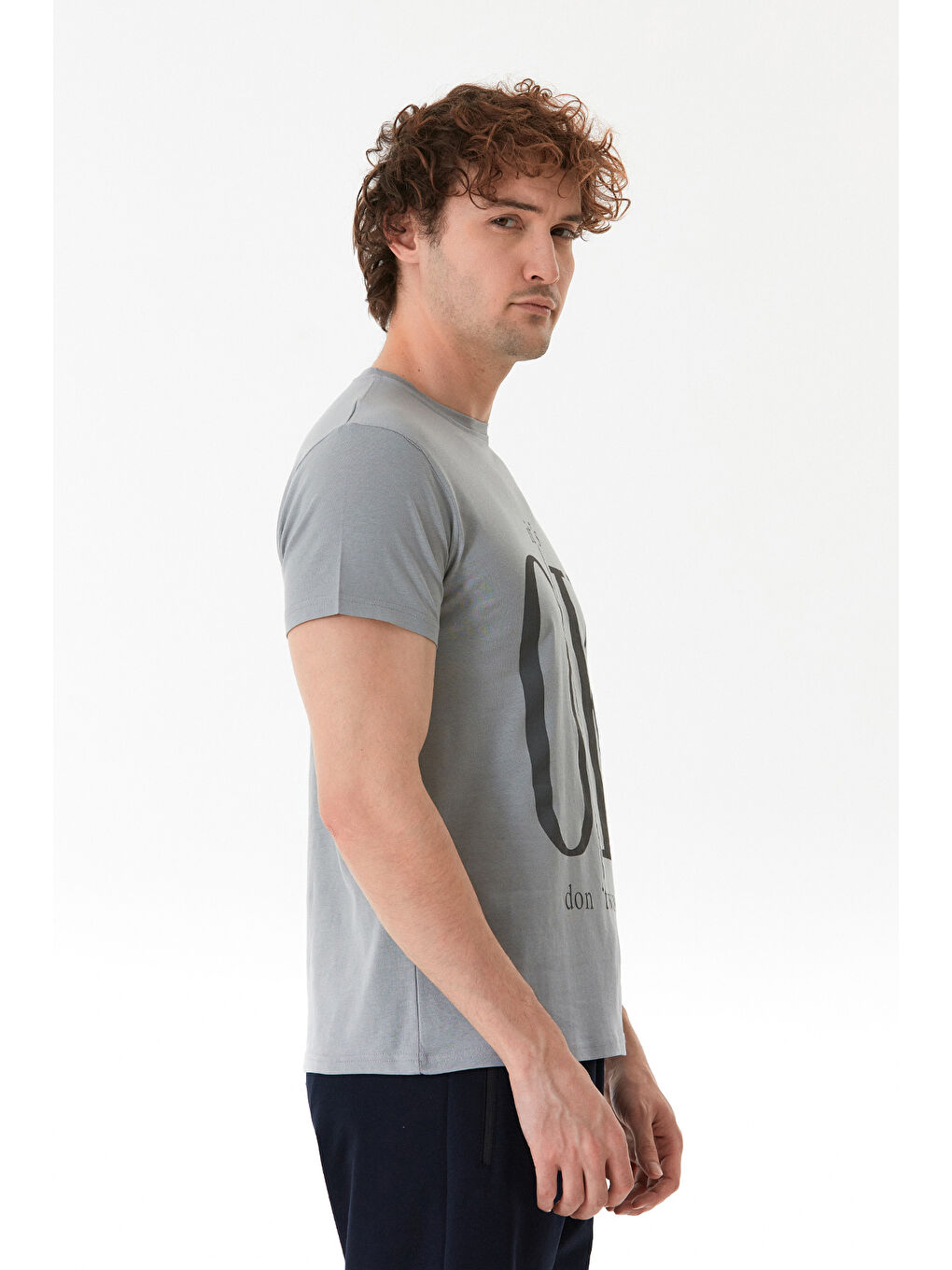 Gri It`s Ok Baskılı Bisiklet Yaka Tişört-2