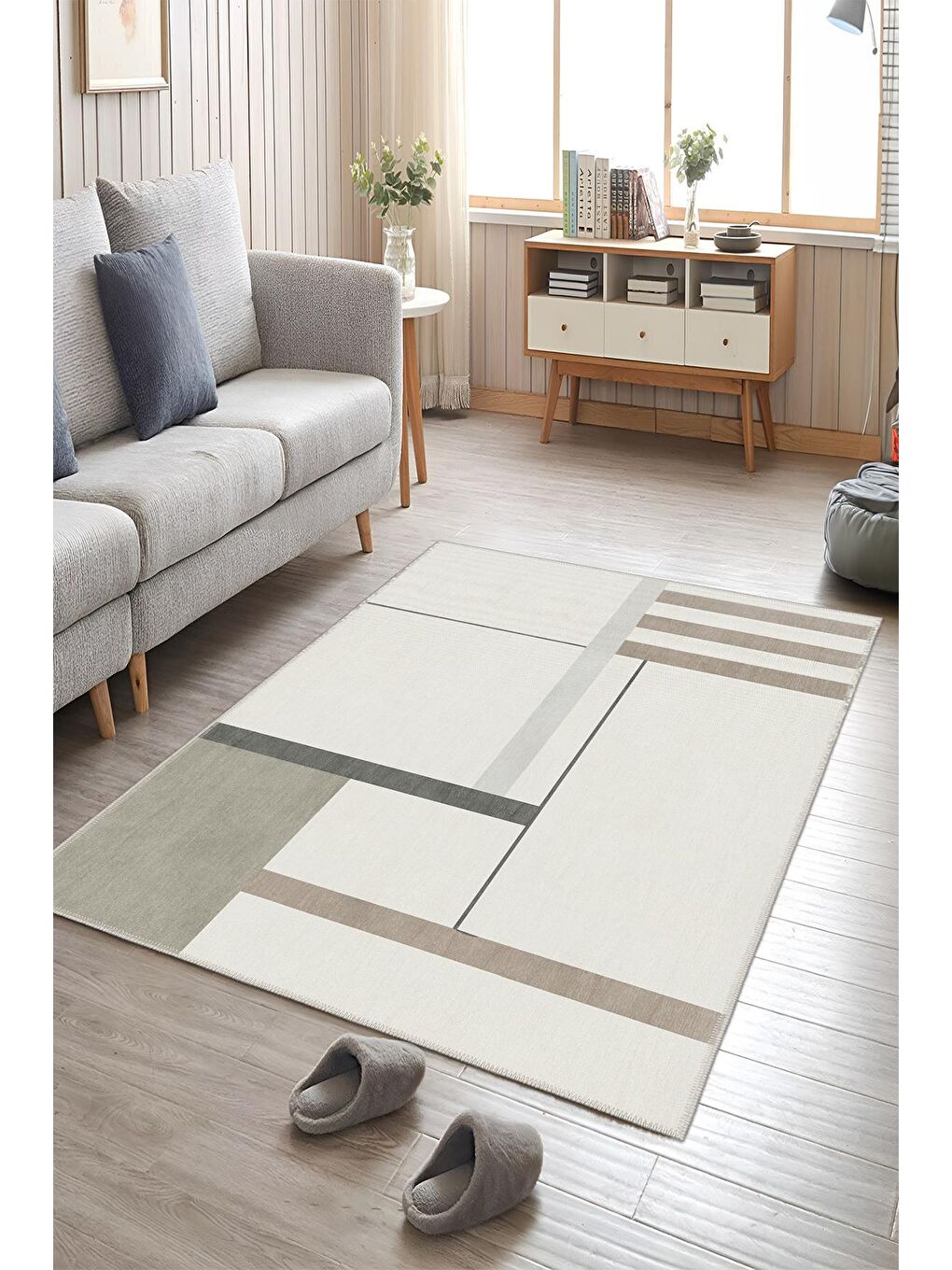 Gri Premium Kalite, Pamuk ve Kaydırmaz Taban, Yıkanabilir, Modern Halı  120 x 180 cm-2