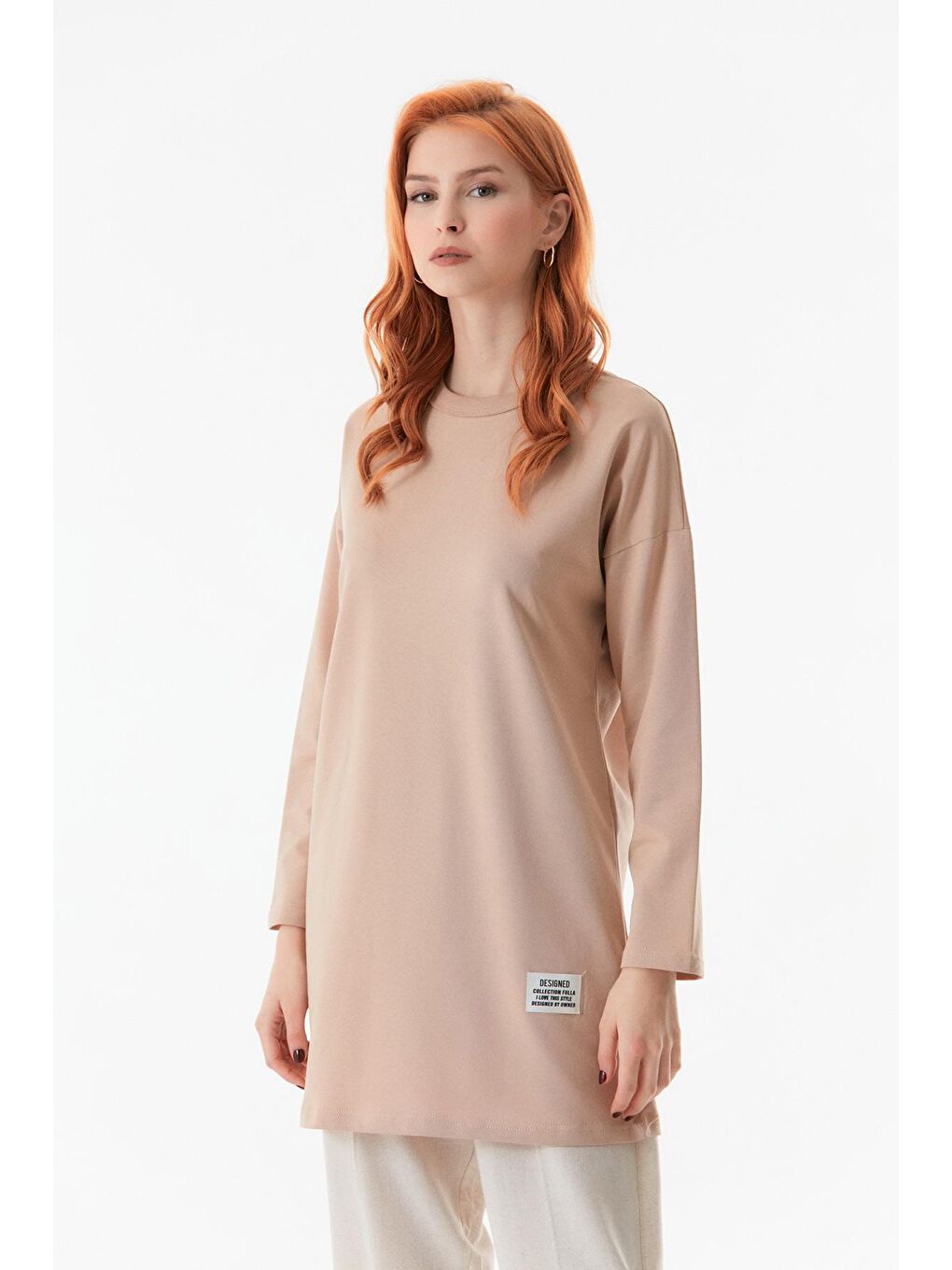 Fullamoda Camel-Bej Basic Bisiklet Yaka Tunik