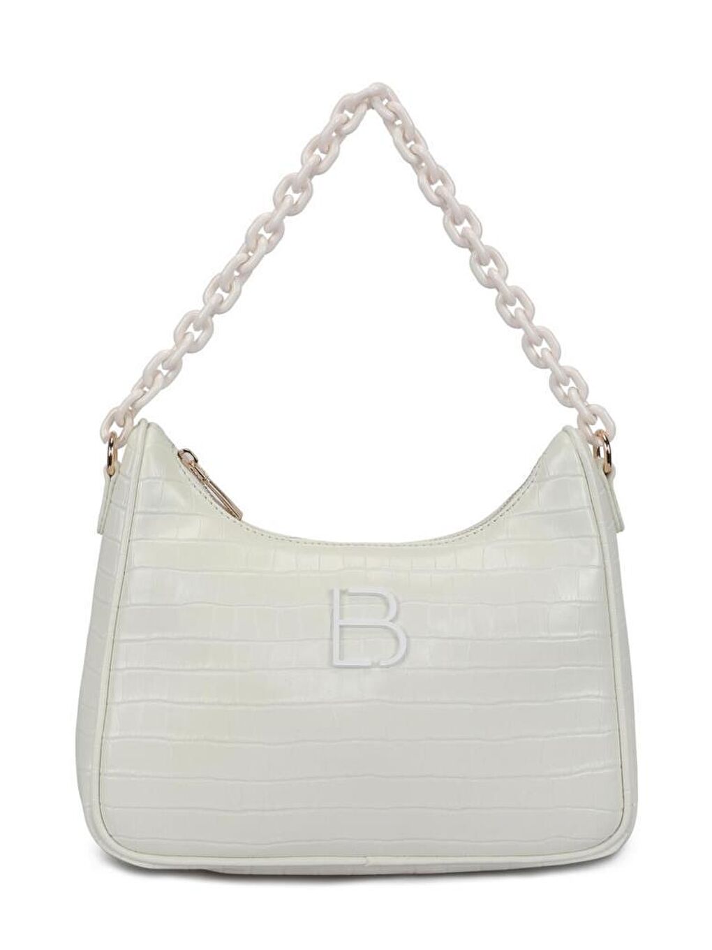 Beyaz Desenli Zincir Askılı Kadın El ve Omuz Çantası