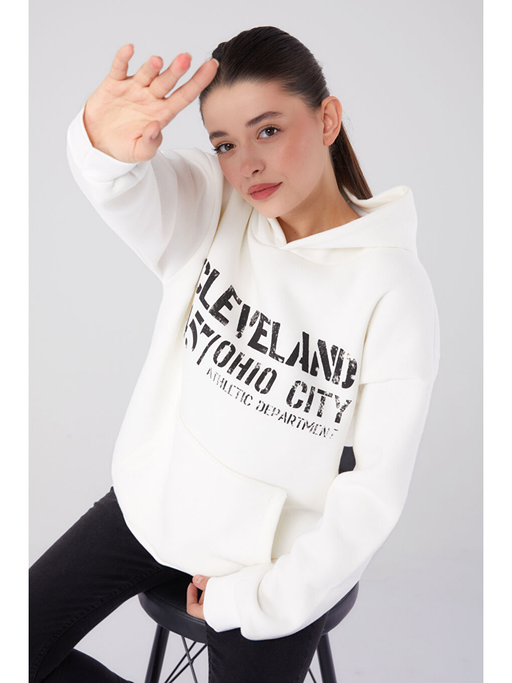 Baskılı Sweatshirt Beyaz - 26383
