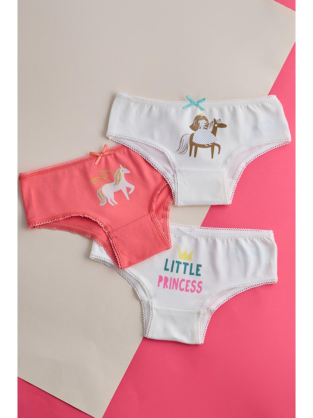 Kız Çocuk 3'Lü Paket Puantiye Slip Ekru