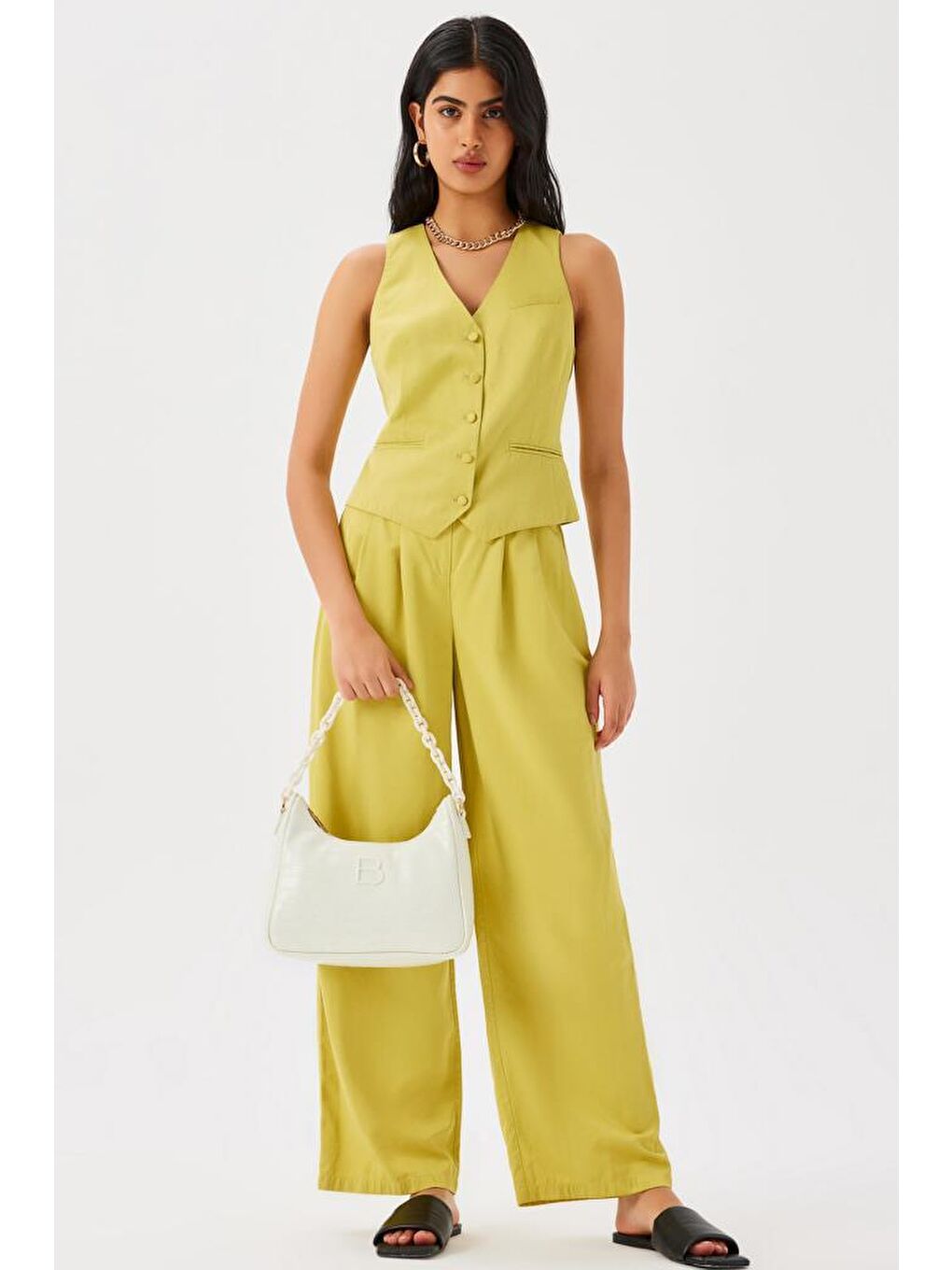 Beyaz Desenli Zincir Askılı Kadın El ve Omuz Çantası-3