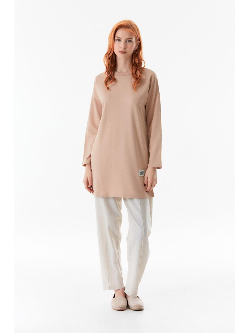 Fullamoda Camel-Bej Basic Bisiklet Yaka Tunik - 1