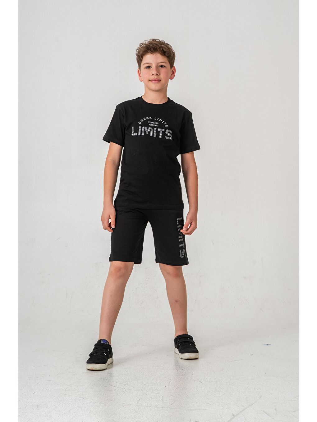 Siyah Break Limits Fearless Nothing  Limits Baskılı Erkek Çocuk Şort - Tişört Takımı