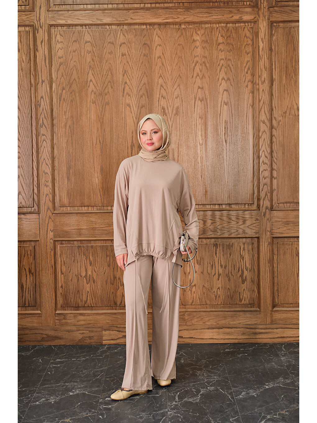 Ekru Kadın Beli Lastikli Takım Krem