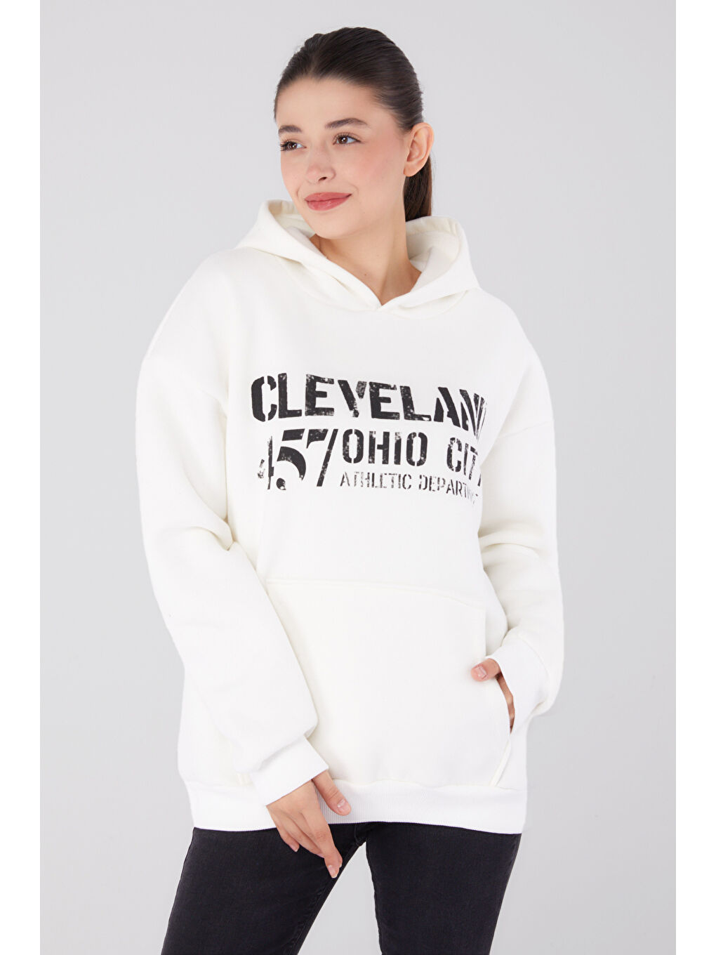 Baskılı Sweatshirt Beyaz - 26383-2