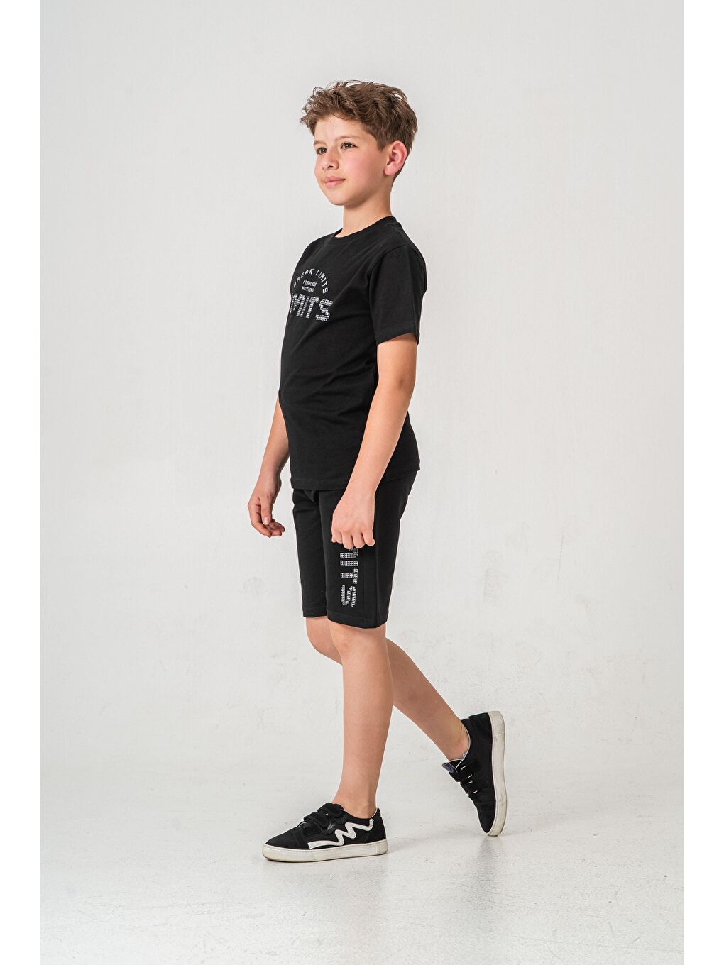 Siyah Break Limits Fearless Nothing  Limits Baskılı Erkek Çocuk Şort - Tişört Takımı-2