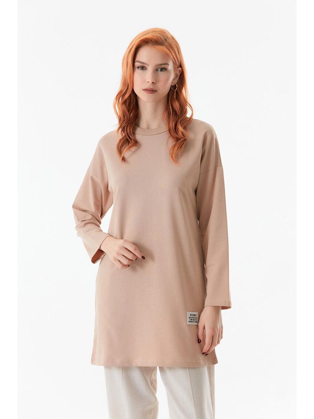 Fullamoda Camel-Bej Basic Bisiklet Yaka Tunik - 2