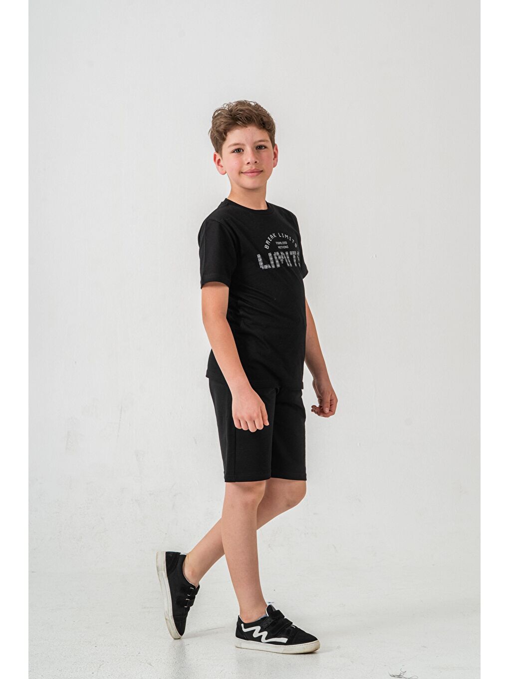 Siyah Break Limits Fearless Nothing  Limits Baskılı Erkek Çocuk Şort - Tişört Takımı-3