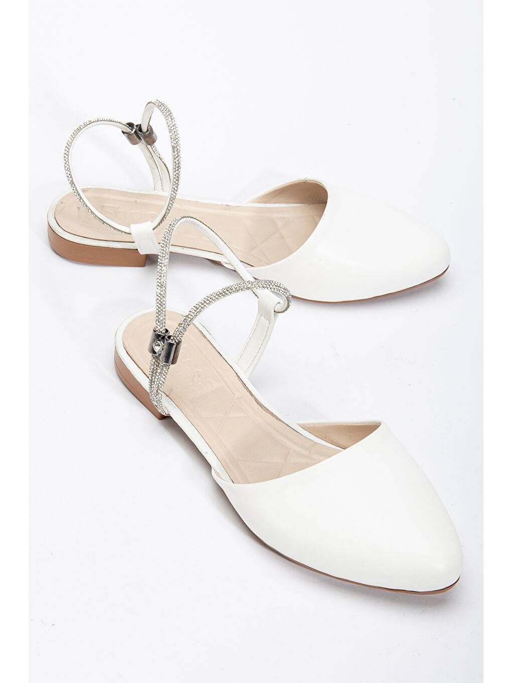 Kadın Beyaz Taş Halat Detaylı Babet